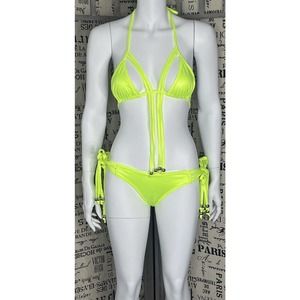 Espiral Lingerie 2 piece Set Size M Dance Wear Sexy Neon Yellowish Green NWOT